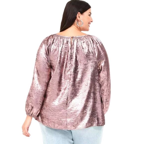 LANE BRYANT Women's New Plus Size Rose Colored Swing Satin Boatneck Blouse - Picture 10 of 15